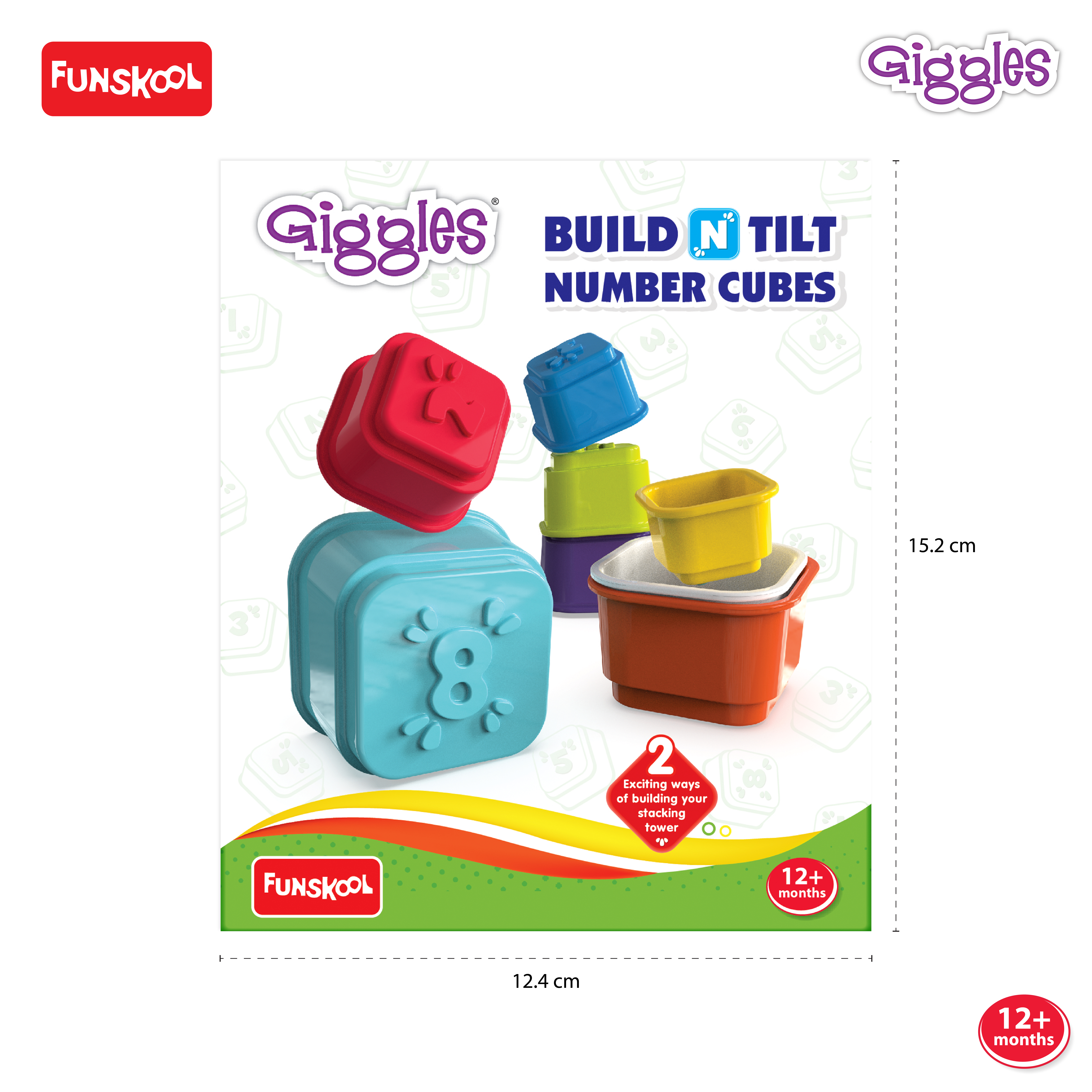 Giggles - Build N Tilt Number Cubes, Multicolour Cubes, Cubes with Numbers, Stack and Nest, 12 Months and above, 2 Modes of Stacking Straight stack and Slant Stack